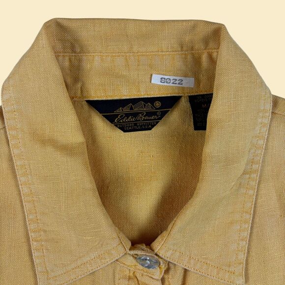 90s Eddie Bauer linen vest, size M vintage womens yellow button down top - Picture 3 of 9